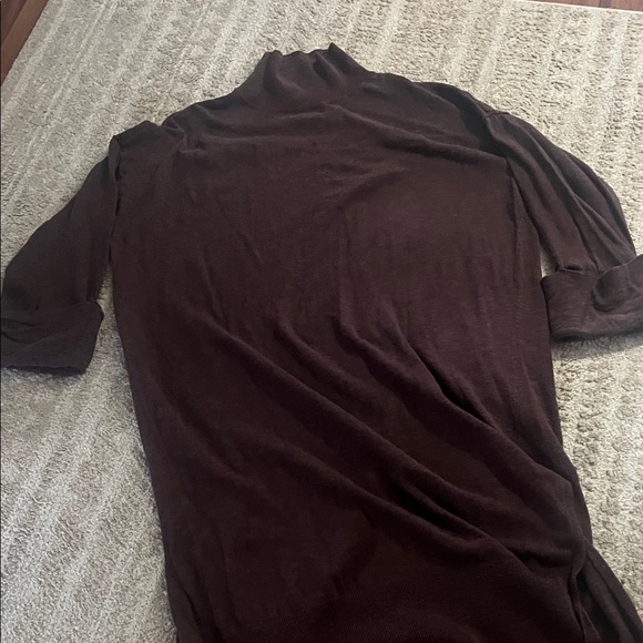 FP Beach Brown Turtleneck Midi Cotton Linen Oversized Sweater Dress Medium - Picture 5 of 10